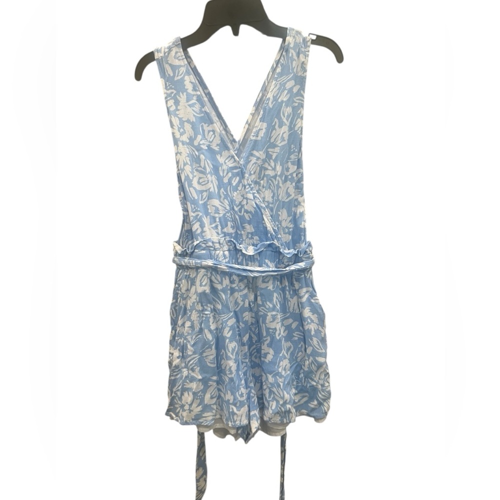 Blue & White Sleeveless Floral Romper - Size XS